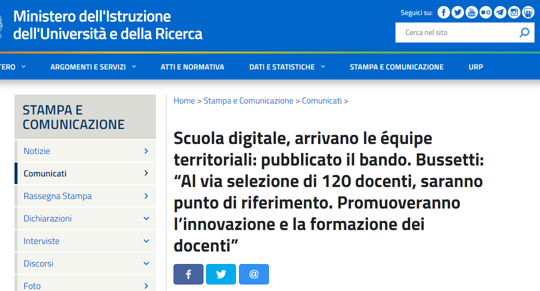 Pubblicato il bando MIUR per le equipe territoriali della Scuola Digitale